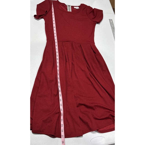 Lularoe Women's Dress Sz XS Fit & Flare Red Pleated Pockets Stylish Short Sleeve - Picture 11 of 12
